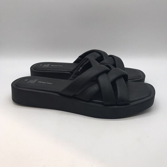 NEW Time and Tru Cross Strap Sandals Women's 11 Black Memory Foam Platform Slide - Picture 1 of 11